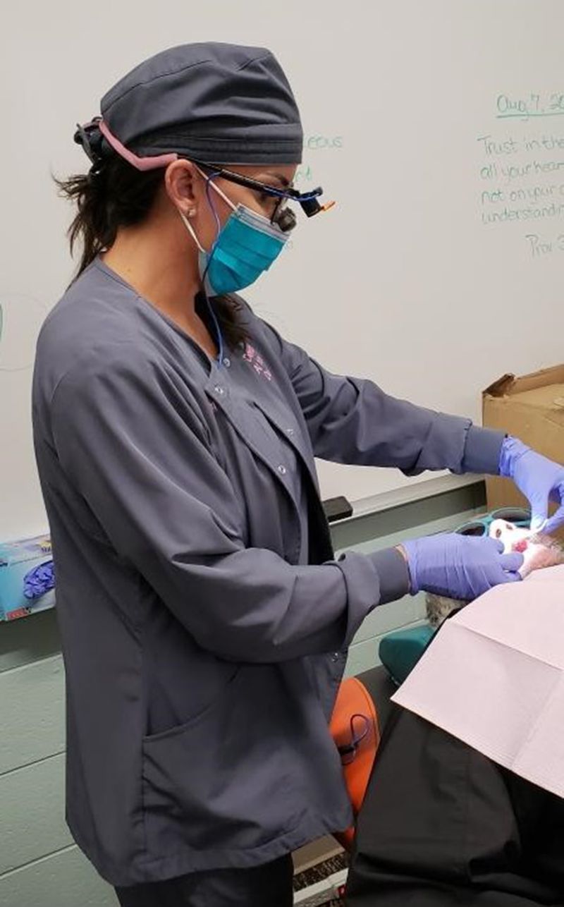 About 27% of older adults have untreated tooth decay.  Dental hygienist Jennifer Geiselhofer treats seniors with silver diamine fluoride, an alternative to combating cavities, in order to obtain a filling.  (Courtesy of Jennifer Geiselhofer / TNS)